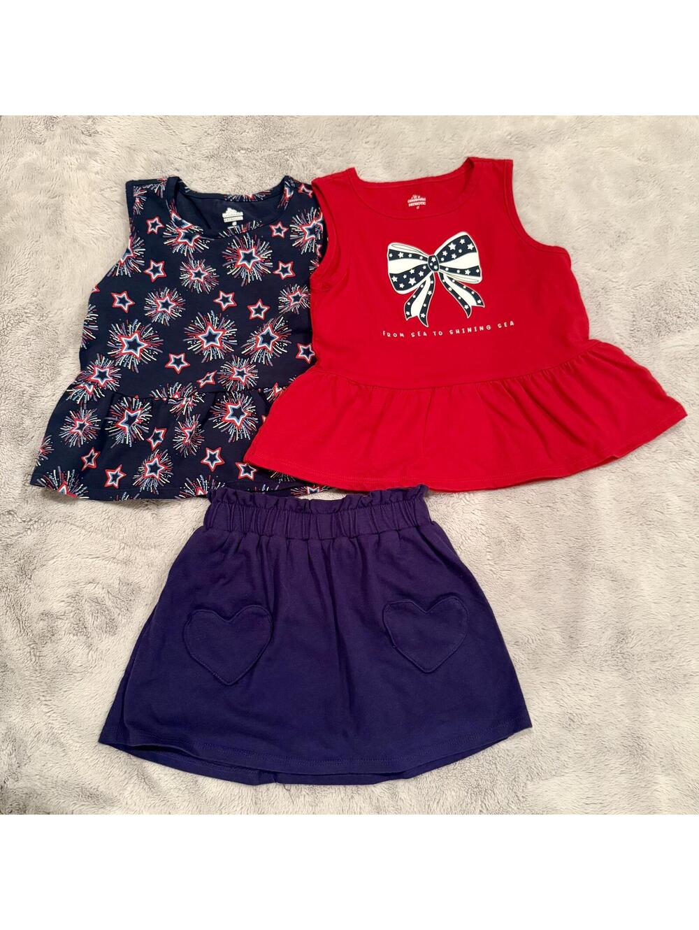 Celebrate! Patriotic Girls 4T Outfit Set - 2 Tops and Skirt
